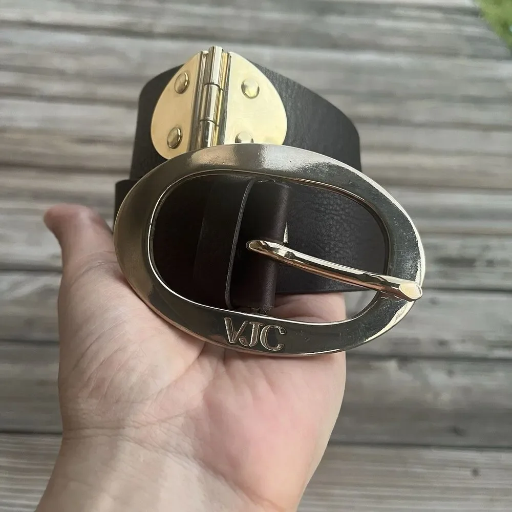 Vintage VJC Versace Jeans Couture Brown Leather Hinge Belt Italy 85 39